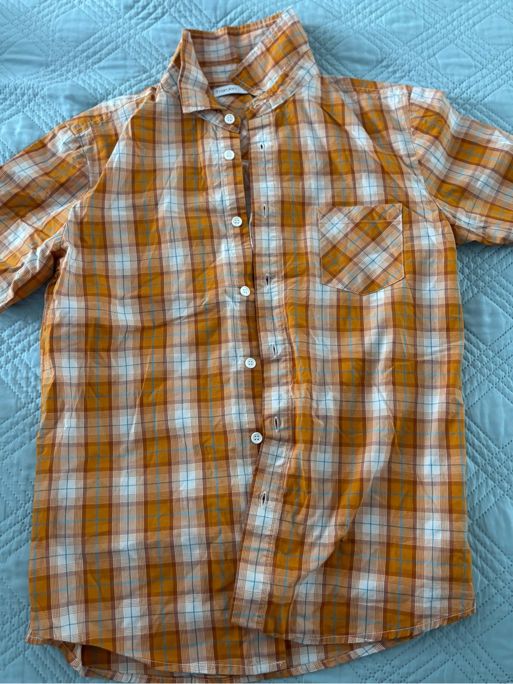 Boy's Orange Plaid Short-Sleeve Button-Down Shirt
